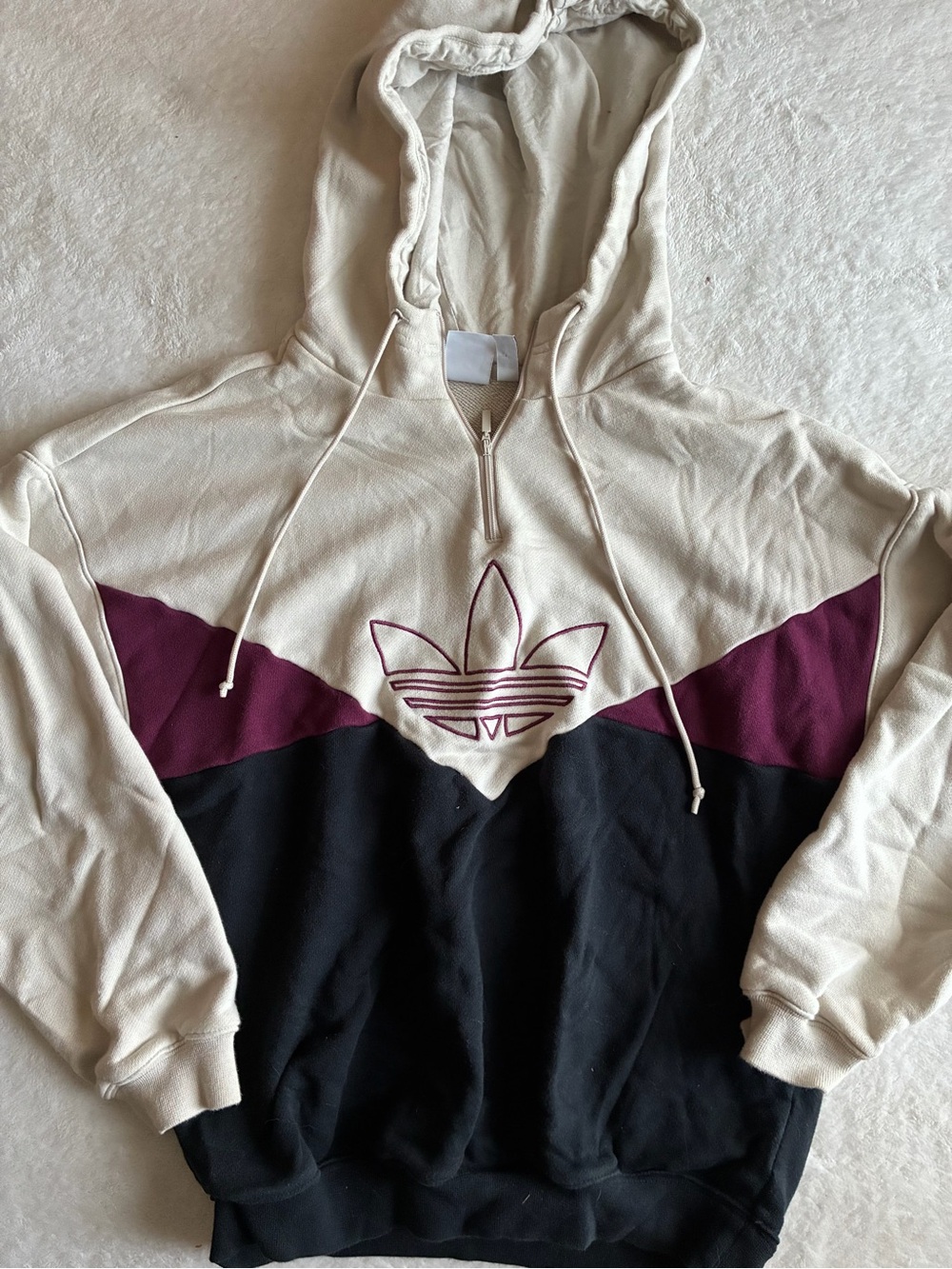 adidas Cream, Plum & Black Colorblock Pullover Hoodie